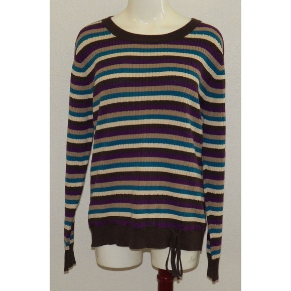NWT Classic Elements Women's Sweater Knit Top Drawstring Waist Striped Size XL - Picture 1 of 8